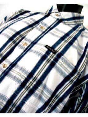 VINTAGE Dickies Shirt Men's Large Blue/Gray ButtonUp Plaid Short Sleeve